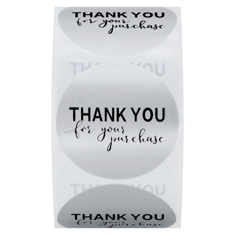 Hybsk Silver Foil Thank You for Your Purchase Stickers 1.5" Round 500 Labels per Roll (Silver) - Image 2